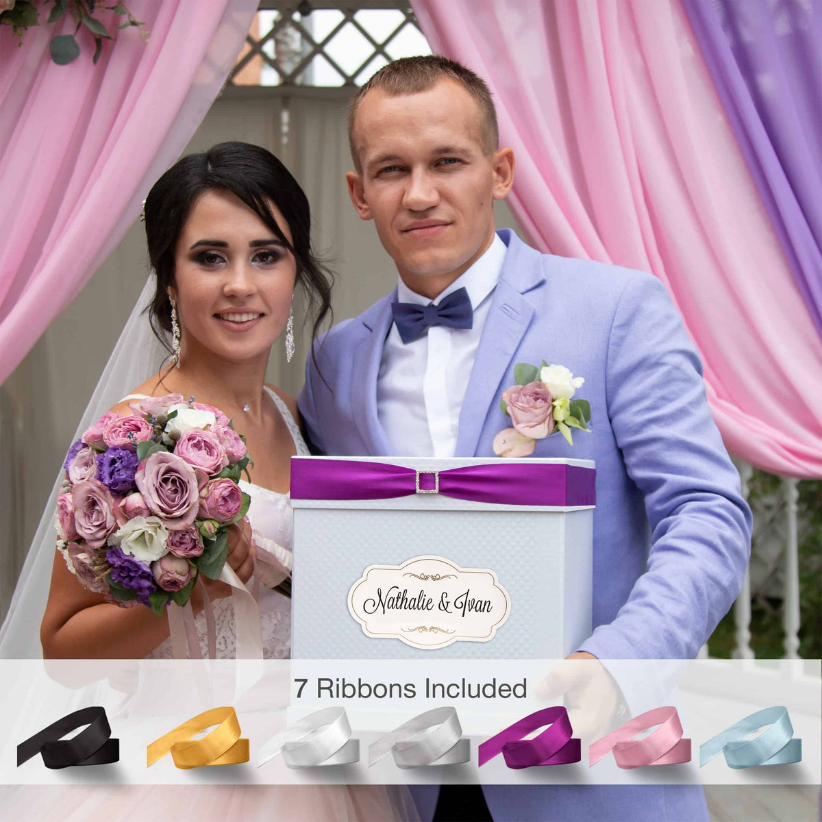 White Card Box with 7 Colored Ribbons - Merry Expressions