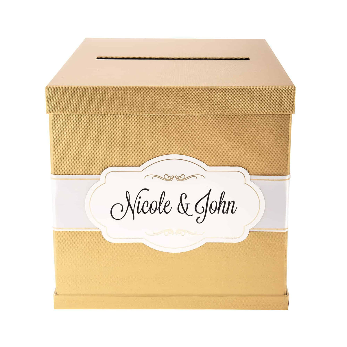 Merry Expressions Gold Card Box with Gold Foil Satin Ribbon & Cards  Label. A Large Card Holder Gift Box Size 10x10x10 