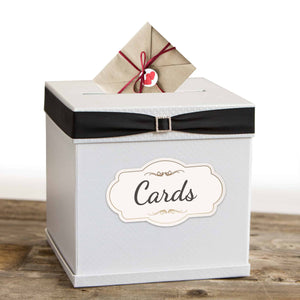 White Card Box with 7 Colored Ribbons - "Cards" Label - Merry Expressions