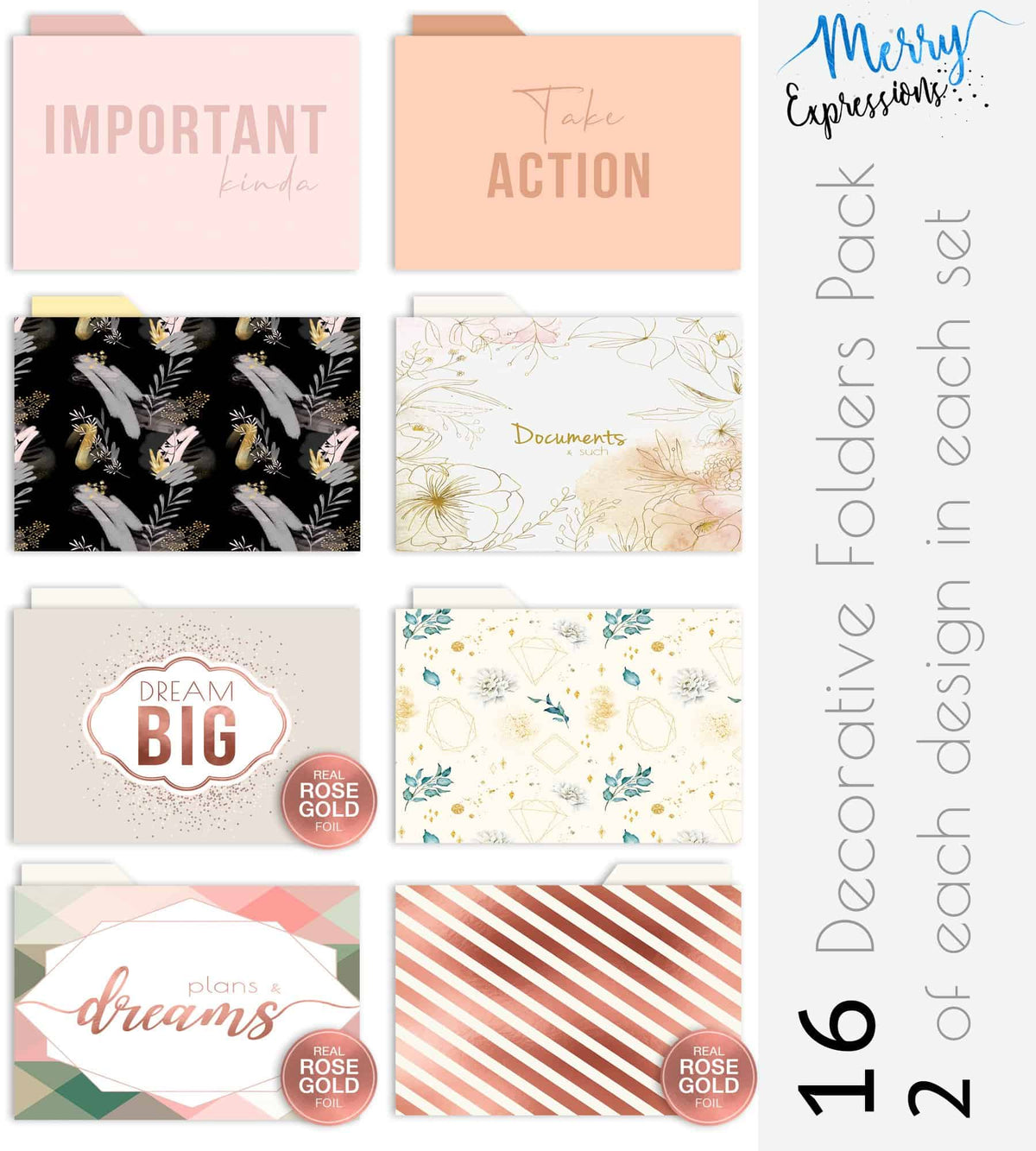 Designer File Folders - Rose Gold (16 Pack) - Merry Expressions