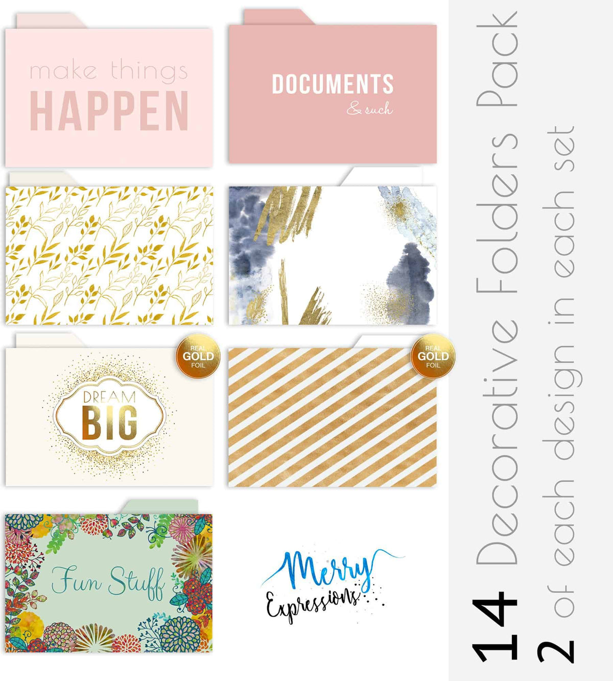 Designer File Folders - Gold (14 Pack) - Merry Expressions